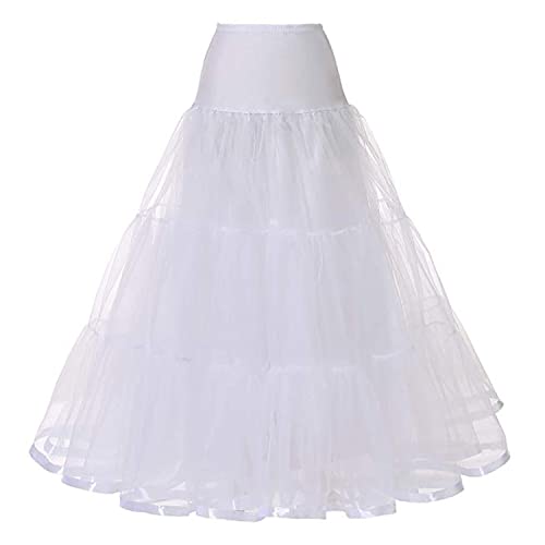 Frauen einfarbig A-Linie Maxirock elastische hohe Taille Swing Rock Mesh Tüll Petticoat Falten Tutu Langer Rock Hochzeit Abend Party Rock Kleid weiß groß/X-groß von Alunsito