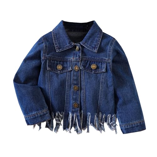 Kleinkind Baby Jeansjacken Button-Down Jeans Mantel Quaste Top Herbst Cowboy Oberbekleidung Kleidung für Kinder Mädchen Dunkelblau 5–6 Jahre von Alunsito