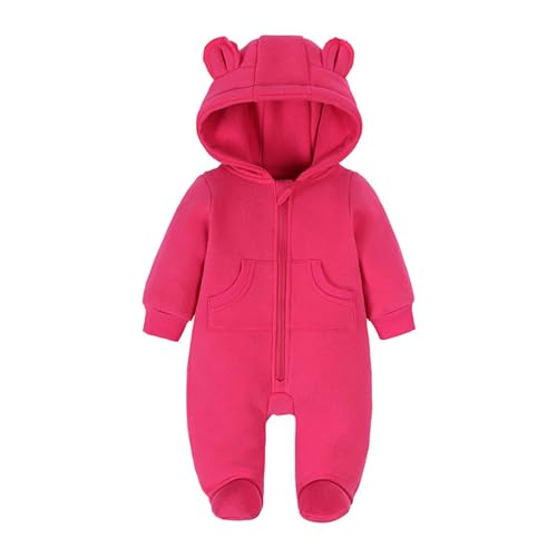 Kleinkind Baby Junge Mädchen Hoodie Overall Langarm Kapuzen Reißverschluss Taschen Strampler Overall mit Füßen Herbst Winter Kleidung Rot 90 1-2 Jahre von Alunsito