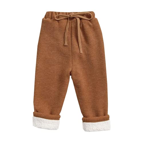Kleinkind Baby Junge Mädchen Kleidung Hohe Taille Winter Warme Hosen Fleece Gefüttert Jogginghose Einfarbig Hose 5-6 Jahre braun von Alunsito
