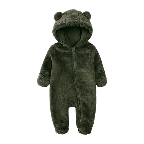 Kleinkind Baby Jungen Mädchen Bären Ohr Fuß Footed Strampler Winter Langarm Kapuze mit Zipper Jumpsuit warmer Spielanzug grün 6 3-6 Monate von Alunsito