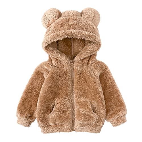 Kleinkind Baby Jungen Mädchen Fleece Ohren Kapuze Reißverschluss Jacke Mantel Tops Langarm Outwear Mantel Herbst Winter Warm Top 80 Braun 9-12 Monate von Alunsito