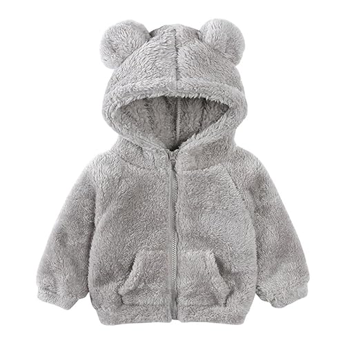 Kleinkind Baby Jungen Mädchen Mantel Jacke Bärenohren Pullover Reißverschluss Kapuzenoberteile Herbst Winter Warme Oberbekleidung 130 Grau 6–7 Jahre von Alunsito