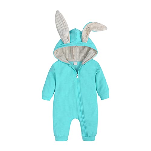 Kleinkind Baby Jungen Mädchen Reißverschluss Strampler Kapuzenoverall Einfarbig Playsuit Langarm Bodysuit Ostern Einteiliges Outfit Frühling Herbst Kleidung, 66, Blau1, 3-6 Monate von Alunsito