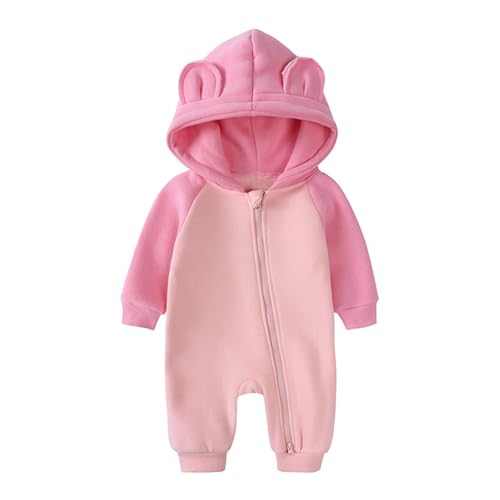 Kleinkind Baby Jungen Mädchen Reißverschluss Warm Kapuzen Strampler Jumpsuit Langarm Bodysuit Outfit Herbst Winterkleidung 73 Pink Peach 6–9 Monate von Alunsito