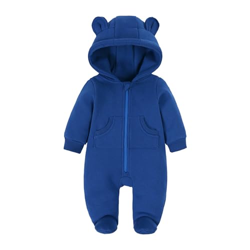 Kleinkind Baby Jungen Mädchen Zipper Warm Kapuzen Strampler Overall Solide Langarm Body Herbst Winter Kleidung Dunkelblau 80 9-12 monate von Alunsito
