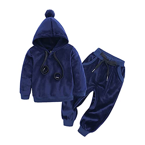 Kleinkind Baby Mädchen Jungen Herbst Winterkleidung Gestreifter Hoodie Langarm Sweatshirt Top Samthose A-Blau1 100 18-24 Monate von Alunsito