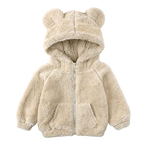 Kleinkind Baby Mädchen Jungen Kleidung Langarm Fleece Bär Ohr Hoodie Jacke mit Tasche Reißverschluss Teddy Mantel Warm Winter Outwear 130 Beige 6-7 Jahre von Alunsito