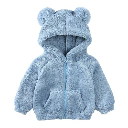 Kleinkind Baby Mädchen Jungen Kleidung Langarm Fleece Bärenohr Hoodie Jacke mit Tasche Reißverschluss Teddy Mantel Warme Winter Oberbekleidung 130 Blau 6–7 Jahre von Alunsito