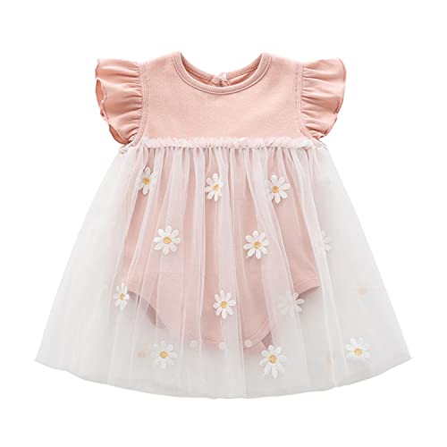 Kleinkind Baby Mädchen Kleider Sommer Rüschen Kurzarm Strick Strampler Splice Blumen Prinzessin Tüll Röcke 66 Kurz Rosa 6-9 Monate von Alunsito