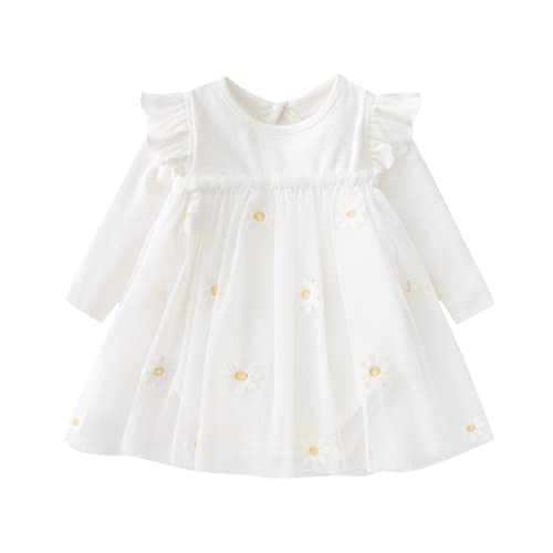 Kleinkind Baby Mädchen Outfits Kinder Tüll Partykleid Langarm Strick Strampler Top Gänseblümchen Tutu Rock Set 59 3-6 Monate Weiß von Alunsito