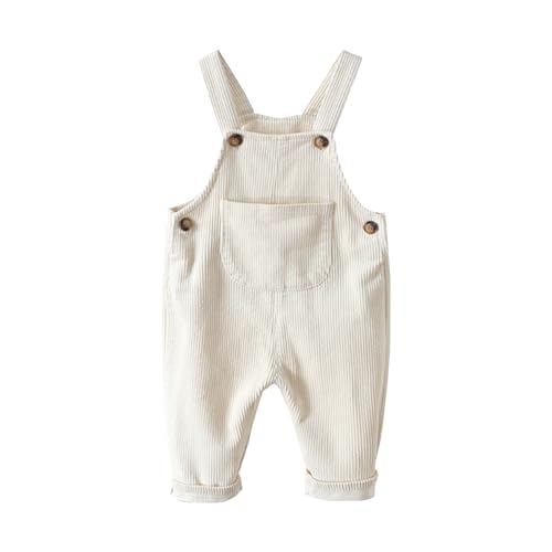 Kleinkind Junge Mädchen Weiche Cordhose mit Hosenträgern Kinder Säuglingsoverall Frühling Sommer Herbst Winter Locker Retro mit Tasche 90 Weiß 12-18 Monate von Alunsito