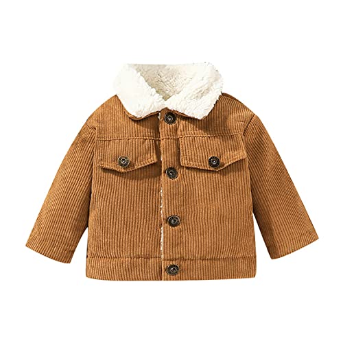 Kleinkind Junge Winter Warm Button-Down Cord Jacke Baby Mädchen Herbst Sherpa Gefüttert Outwear Mantel Braun 9-12 Monate von Alunsito