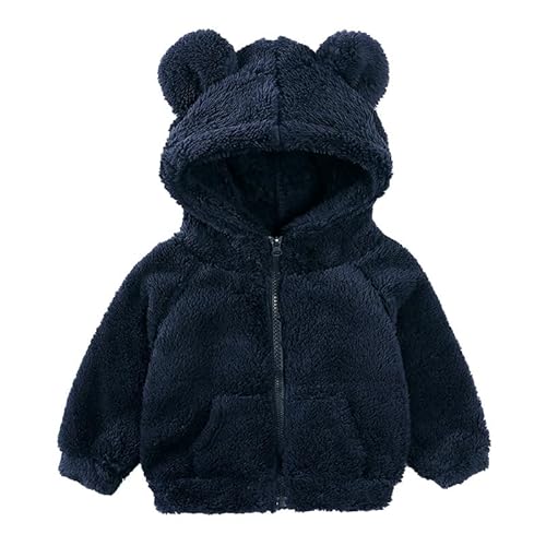 Kleinkind Jungen Mädchen Fleecejacke Flauschiger Winter Warmer Langarm Teddymantel für Kinder Baby 120 Dunkelblau 4–5 Jahre von Alunsito