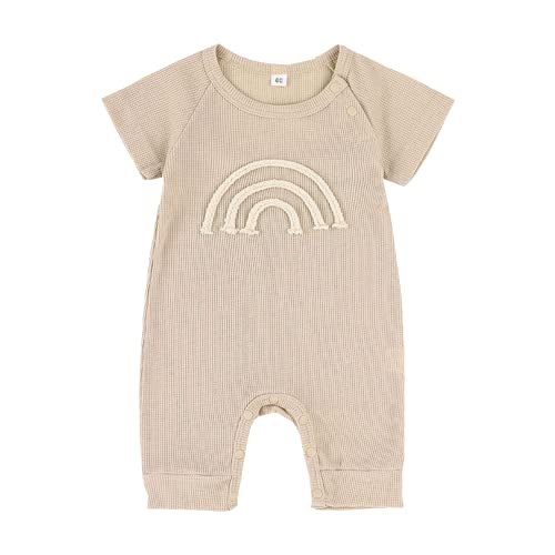 Kleinkind Kinder Baby Junge Mädchen Overall Kleinkind Kurzarm Baumwolle Einteiliger Regenbogen Bedruckter Body Strampler Khaki1 60 0-3 Monate von Alunsito