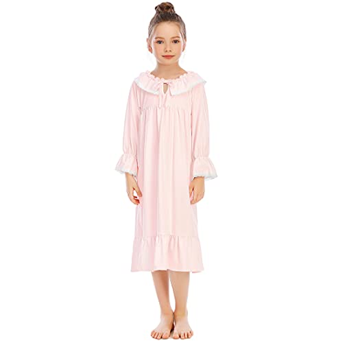 Kleinkind Kleine Mädchen Nachthemden Prinzessin Nachtwäsche Kleid Langarm Pyjamas Herbst Winter Nachtwäsche Set Rosa 140 9-10 Jahre von Alunsito