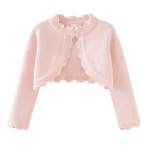 Kleinkind Kleinkind Mädchen Langarm Strickpullover Mantel Einfarbig Rüschen Bolero Jacke Achselzucken Kurze Strickjacke Kleid Vertuschen 140 Rosa1 6-7 Jahre von Alunsito