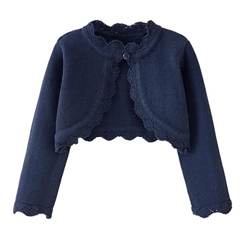 Little Kids Langarm Solid Color Bolero Cardigan Top Kinder Mädchen Strickpullover Shrug Jacke One Button Up Top Coat, 90, Dunkelblau, 1-2 Jahre von Alunsito