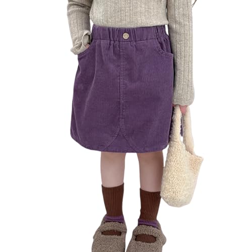 Mädchen Faltenminirock Hohe Taille Cord A-Linien Rock mit Tasche 140 Lila 9-10 Jahre von Alunsito
