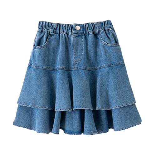 Mädchen Jeansröcke Kinder Baby Kleinkind Mädchen Jeansrock Hohe Taille Lagen Jeansrock Blau 7-8 Jahre von Alunsito