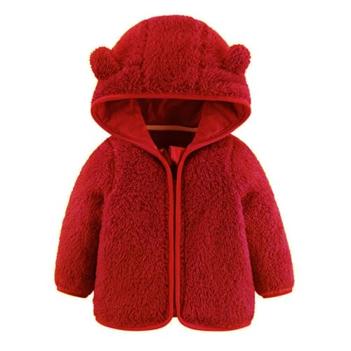 Neugeborenes Baby Jungen Mädchen Cartoon Fleece Kapuzenjacke Mantel mit Ohren Warme Kleinkind Oberbekleidung Zipper Up Mantel 90 Rot 12-18 Monate von Alunsito