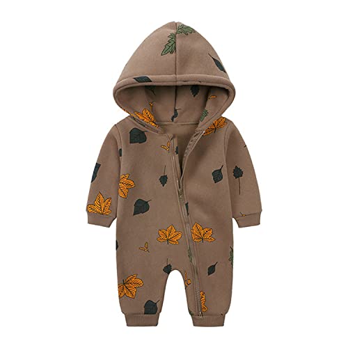 Neugeborenes Baby Jungen Mädchen Strampler Kleinkind Einteiler Cartoon-Druck Kleidung Outfits Langarm Kapuzenpullover Spielanzug Overalls Kleidung 90 Braun 1–2 Jahre von Alunsito