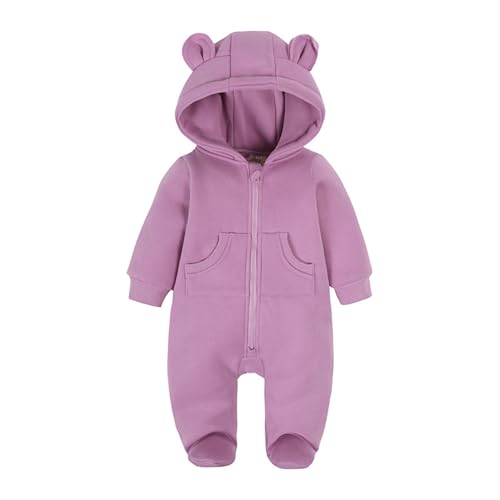 Neugeborenes Baby Mädchen Jungen Herbst-Winter-Outfit Kleidung langärmelig Strampler mit Füßen Kleinkind Bärenohren Kapuzenpullover Lila 66 3–6 Monate von Alunsito