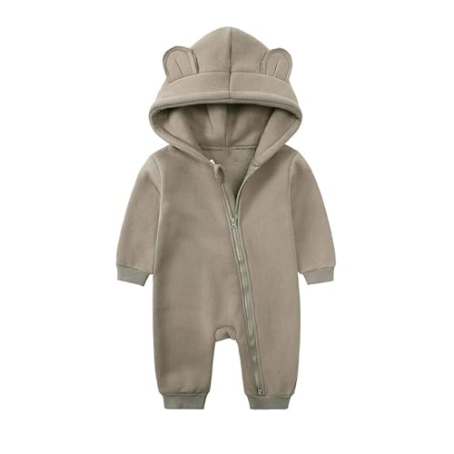 Neugeborenes Unisex Baby Cartoon Bärenohr Fleece Schneeanzug Spielanzug Kleinkind Winter Weihnachten Warm Reißverschluss Hoodie Jumpsuit Strampler 66 Khaki 3-6 Monate von Alunsito