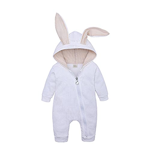 Säuglingsbaby Mädchen Jungen Einfarbig Mit Kapuze Strampler Neugeborenen Reißverschluss Langarm Overall Kleinkind Kaninchen Body Onesies von Alunsito