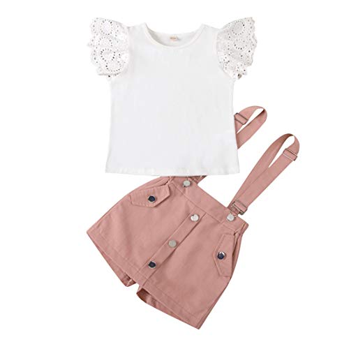 Sommer Baby Mädchen Solide Kurze Rüschenärmel Tops + Hosenträger Shorts Rock Overall Outfits, Rosa, 110,3-4 Jahre von Alunsito