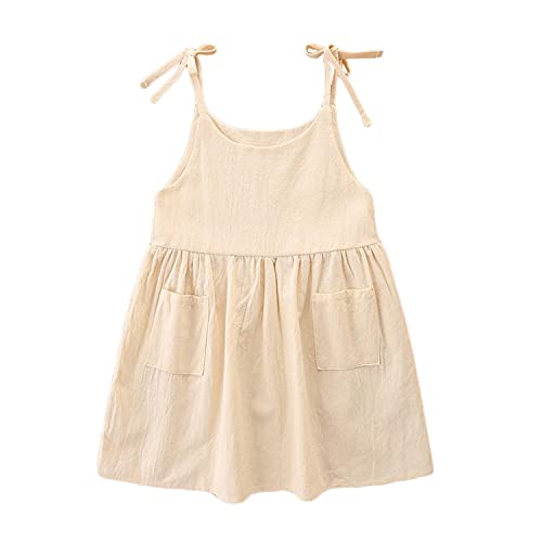 Sommer-Säuglings-Baby-Kleider beiläufige ärmellose Träger mit Taschen Neugeborenes Mädchen-Fester Halter-Strand-Sommerkleid Beige 110 4-5 Jahre von Alunsito