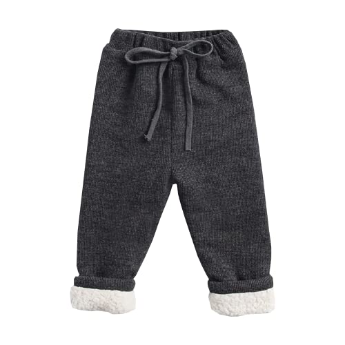 Unisex Jungen Mädchen Kinder Fleece gefütterte Jogger Herbst Winter Warme Jogginghose Kleinkind Baby Kordelzug Hose 2-3 Jahre Grau von Alunsito