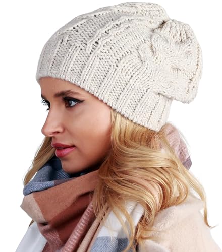 Alur Mütze Damen Beanie Wintermütze Strickmütze - Warme Elastisch Elegant Winter Mütze EKO - Weiches Garn Stilvoll Universell Warm (Beige) von Alur