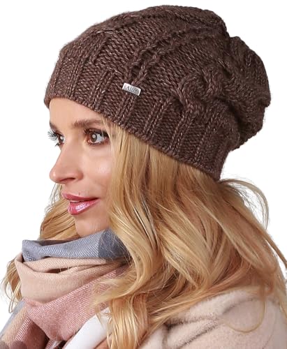 Alur Mütze Damen Beanie Wintermütze Strickmütze - Warme Elastisch Elegant Winter Mütze EKO - Weiches Garn Stilvoll Universell Warm (Braun) von Alur