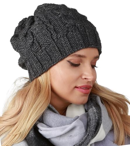 Alur Mütze Damen Beanie Wintermütze Strickmütze - Warme Elastisch Elegant Winter Mütze EKO - Weiches Garn Stilvoll Universell Warm (Graphit) von Alur