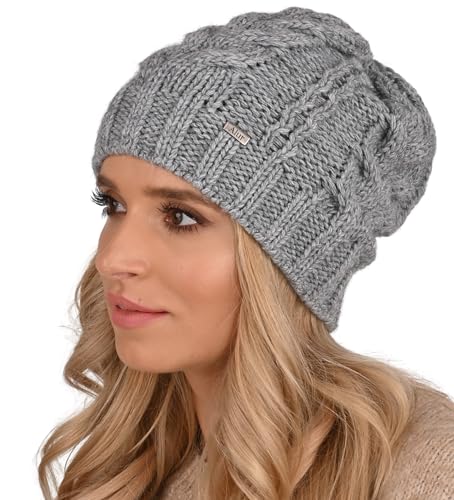 Alur Mütze Damen Beanie Wintermütze Strickmütze - Warme Elastisch Elegant Winter Mütze EKO - Weiches Garn Stilvoll Universell Warm (Grau) von Alur