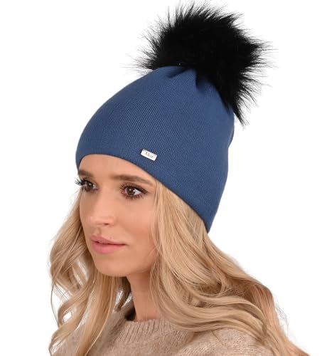 Alur Mütze Damen Beanie Wintermütze Strickmütze mit Bommel - Warme Elastisch Elegant Winter Mütze EKO Bommelmütze - Weiches Garn Stilvoll Universell Warm (Jeans) von Alur