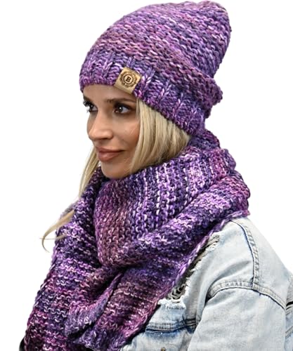 Alur Mütze Damen Beanie mit Schal Set Wintermütze Strickmütze - Warme Elastisch Elegant Winter Mütze Schal EKO - Weiches Garn Stilvoll Universell Warm (WZ2) von Alur