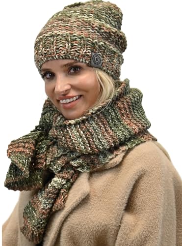 Alur Mütze Damen Beanie mit Schal Set Wintermütze Strickmütze - Warme Elastisch Elegant Winter Mütze Schal Eko - Weiches Garn Stilvoll Universell Warm (WZ5) von Alur