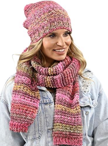 Alur Mütze Damen Beanie mit Schal Set Wintermütze Strickmütze - Warme Elastisch Elegant Winter Mütze Schal EKO - Weiches Garn Stilvoll Universell Warm (WZ6) von Alur