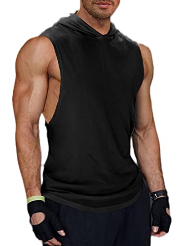 AlvaQ Ärmellos Tank Top Mit Kapuze Baumwoll Fitness Shirt Herren Sommer Sport Bekleidung Workout Sport Muskelshirt Schwarz M von AlvaQ