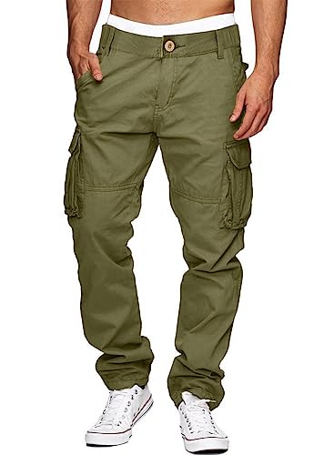 AlvaQ Arbeitshosen Männer Chino Cargo Hose Herren Leinenhose Herren Revolution Race Hose Herren Outdoorhose Herren Bequeme Lange Hosen Mit 6 Taschen Grün von AlvaQ