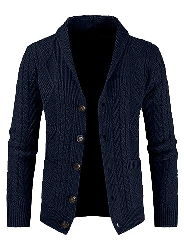 AlvaQ Blau Strickjacke Herren V Ausschnitt Strick Cardigan Langarm Knöpfe Strickpullover Einfarbige Strickmantel S von AlvaQ