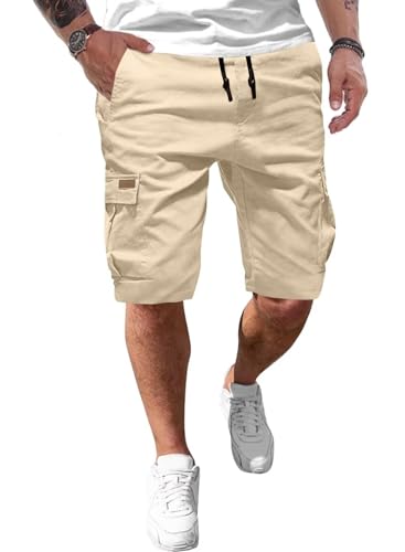 AlvaQ Cargo Shorts Herren Baumwolle Chino Shorts Herren Klassische Stretch Shorts Herren Sommer Mit Sechs Taschen Aprikose von AlvaQ