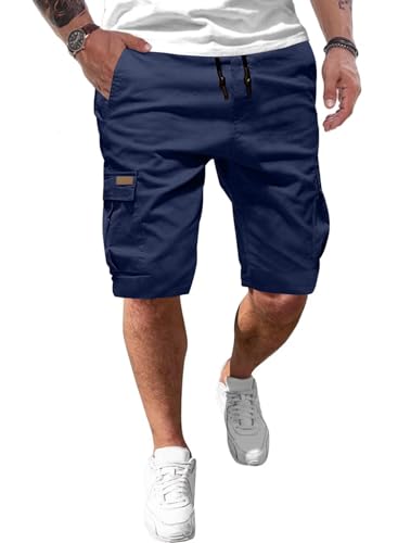 AlvaQ Kurze Hosen Herren Shorts Herren Baumwolle Chino Shorts Herren Klassische Stretch Herren Shorts Sommer Mit Sechs Taschen Blau von AlvaQ