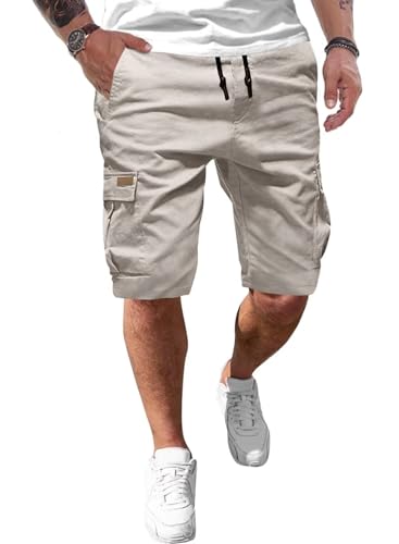 AlvaQ Cargo Shorts Herren Baumwolle Chino Shorts Herren Klassische Stretch Shorts Herren Sommer Mit Sechs Taschen Grau von AlvaQ