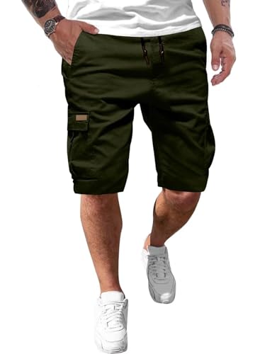 AlvaQ Cargo Shorts Herren Baumwolle Chino Shorts Herren Klassische Stretch Shorts Herren Sommer Mit Sechs Taschen Grün von AlvaQ