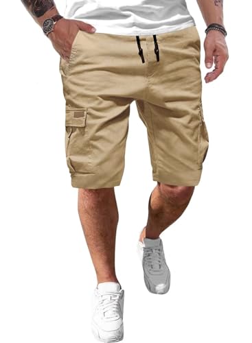 AlvaQ Shorts Herren Baumwolle Cargo Shorts Herren Klassische Belüftung Stretch Shorts Sommer Mit Sechs Taschen Khaki von AlvaQ