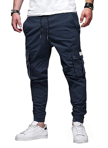 AlvaQ Blau Jogginghosen für Herren Hose Herren mit Kordelzug Cargohosen für Herren Casual Freizeithose Herren mit Taschen S von AlvaQ