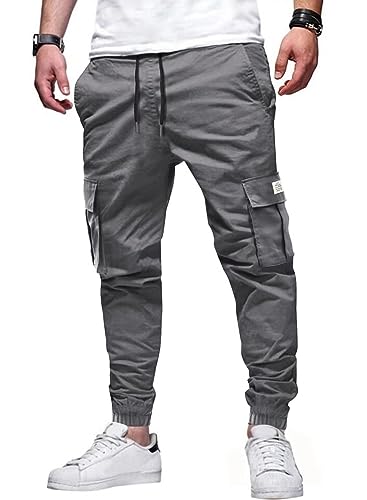 AlvaQ Grau Jogginghosen für Herren Hose Herren mit Kordelzug Cargohosen für Herren Casual Freizeithose Herren mit Taschen S von AlvaQ